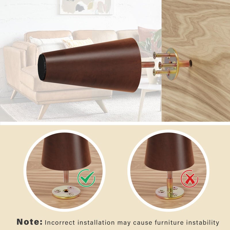 GOSCHE 8 Inch Wood Furniture Legs Sofa Legs Set of 4, Brown Wooden Furniture Feet Couch Legs, Mid Century Modern Dresser Replacement Feet for Chair Cabinet Armchair Table Or Home DIY Projects Bun Feet - Image 5